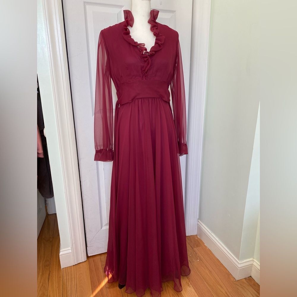 B. Altman 60s/70s Burgundy Hostess Maxi Dress